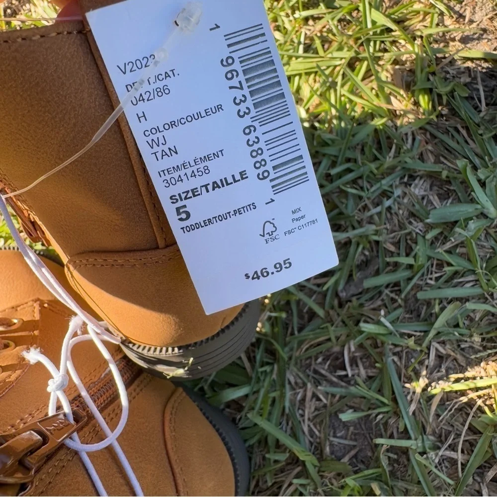 The Children’s Place Toddler Combat Boots Size 5 Tan Lace‎ Up Zip Buckle NWT